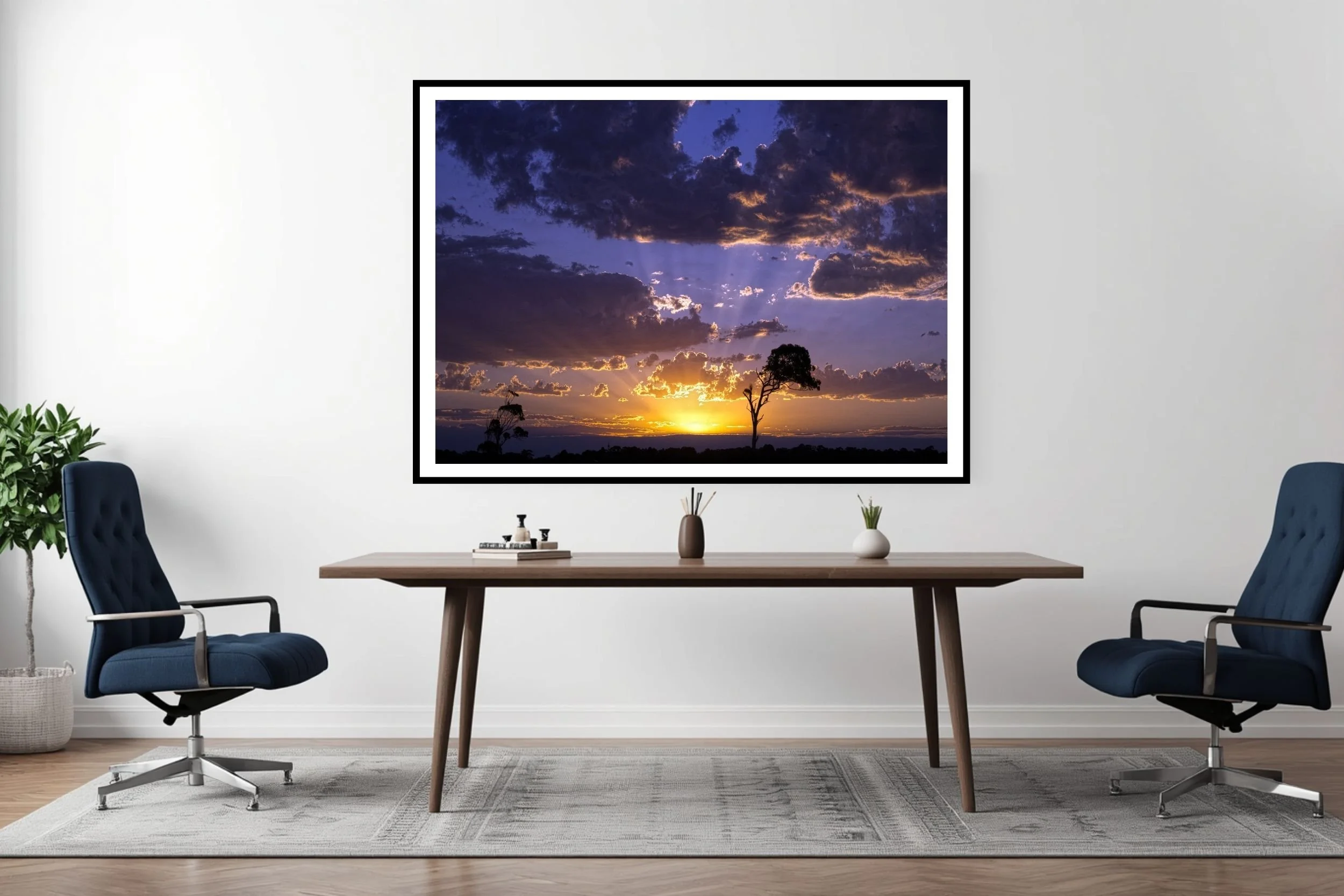 A beautiful country sunset scene with the intense sunset lighting up the clouds. at Lake Tyers, Victoria Australia.