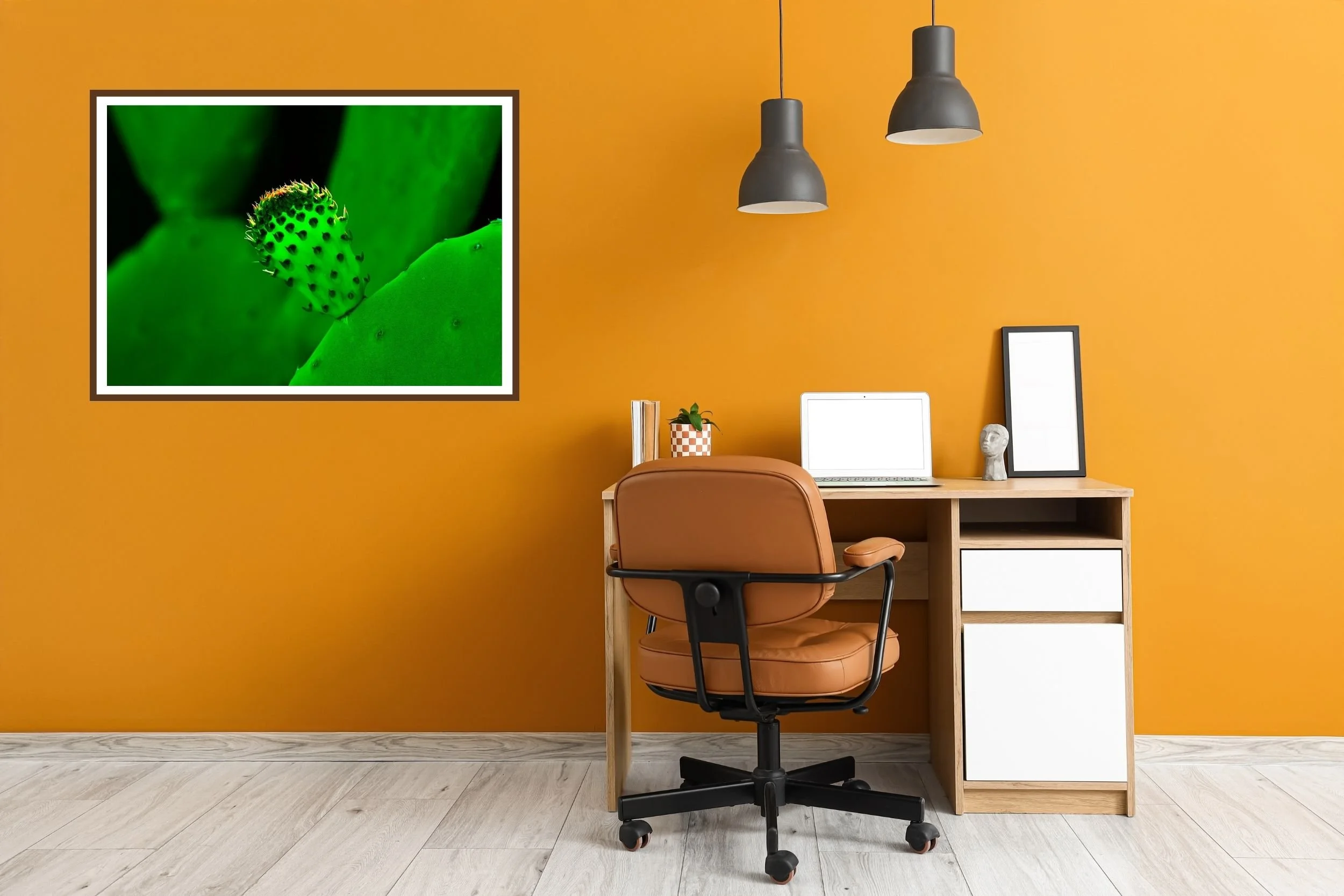 Cactus Bud emerging from a thick Cactus leaf ideal wall art for those whoe love nature art