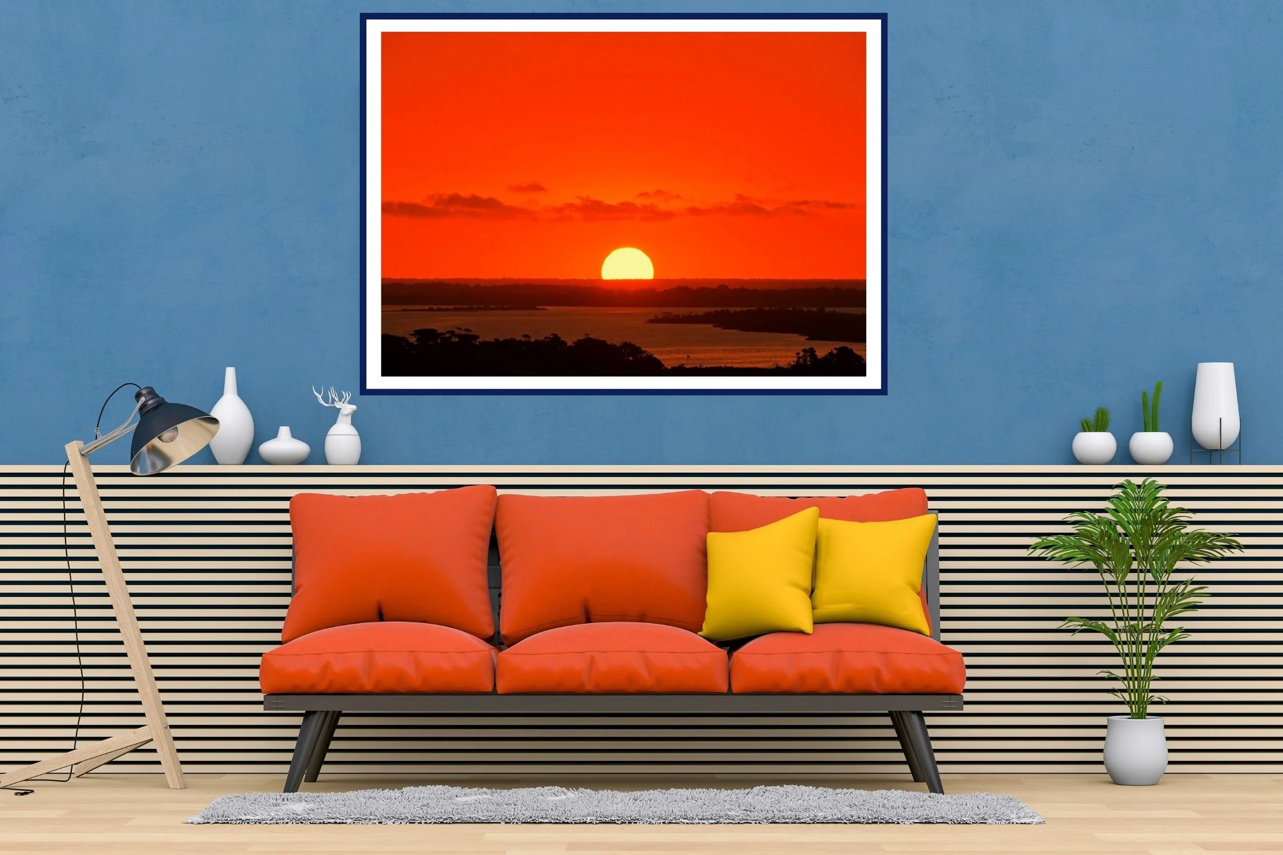 A breathtaking intense sunset scene at Lakes Entrance with subtle warm tones, and striking sunset light.