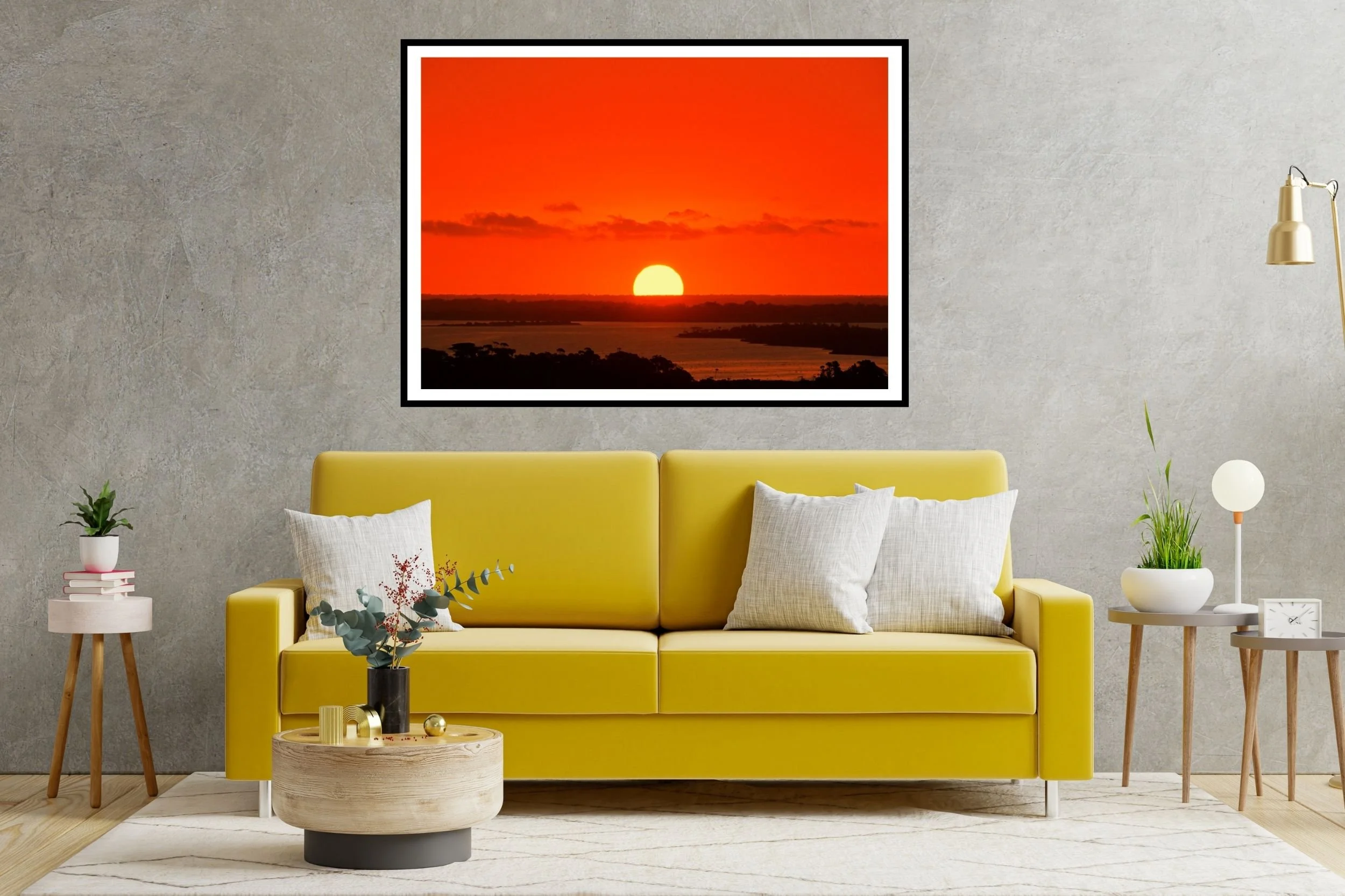 A breathtaking intense sunset scene at Lakes Entrance with subtle warm tones, and striking sunset light.