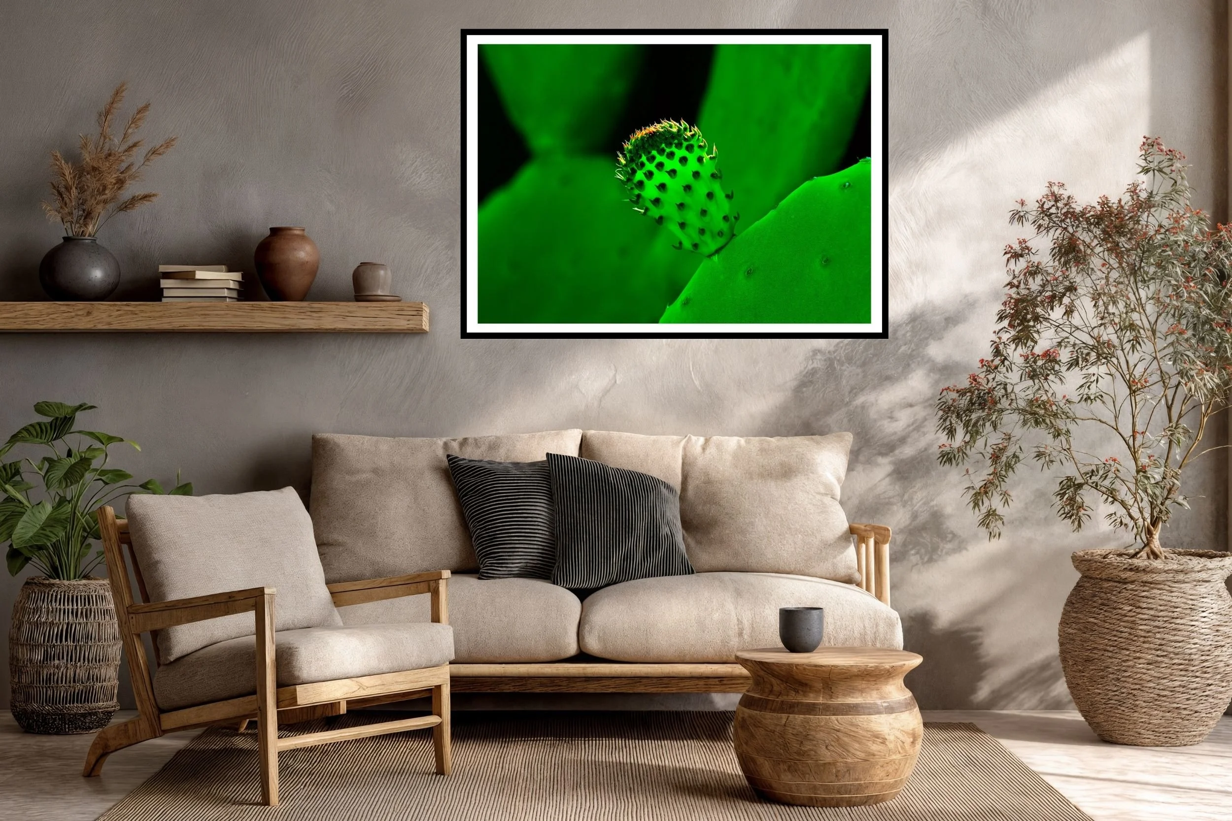 Cactus Bud emerging from a thick Cactus leaf ideal wall art for those whoe love nature art