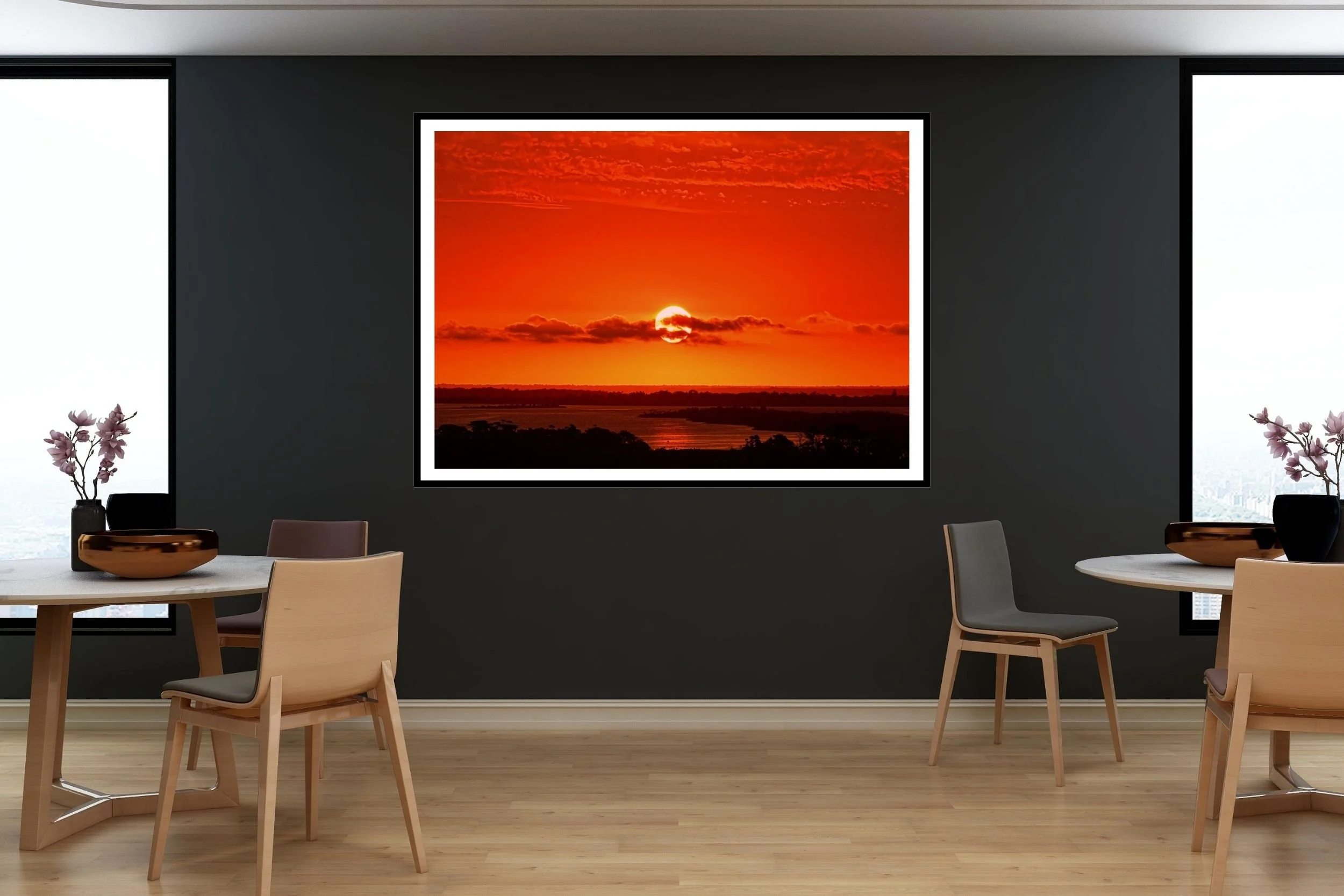A breathtaking sunset scene at Lakes Entrance with rolling dunes, glowing ocean mist, and intense sunset light. at Lakes Entrance, Victoria Australia