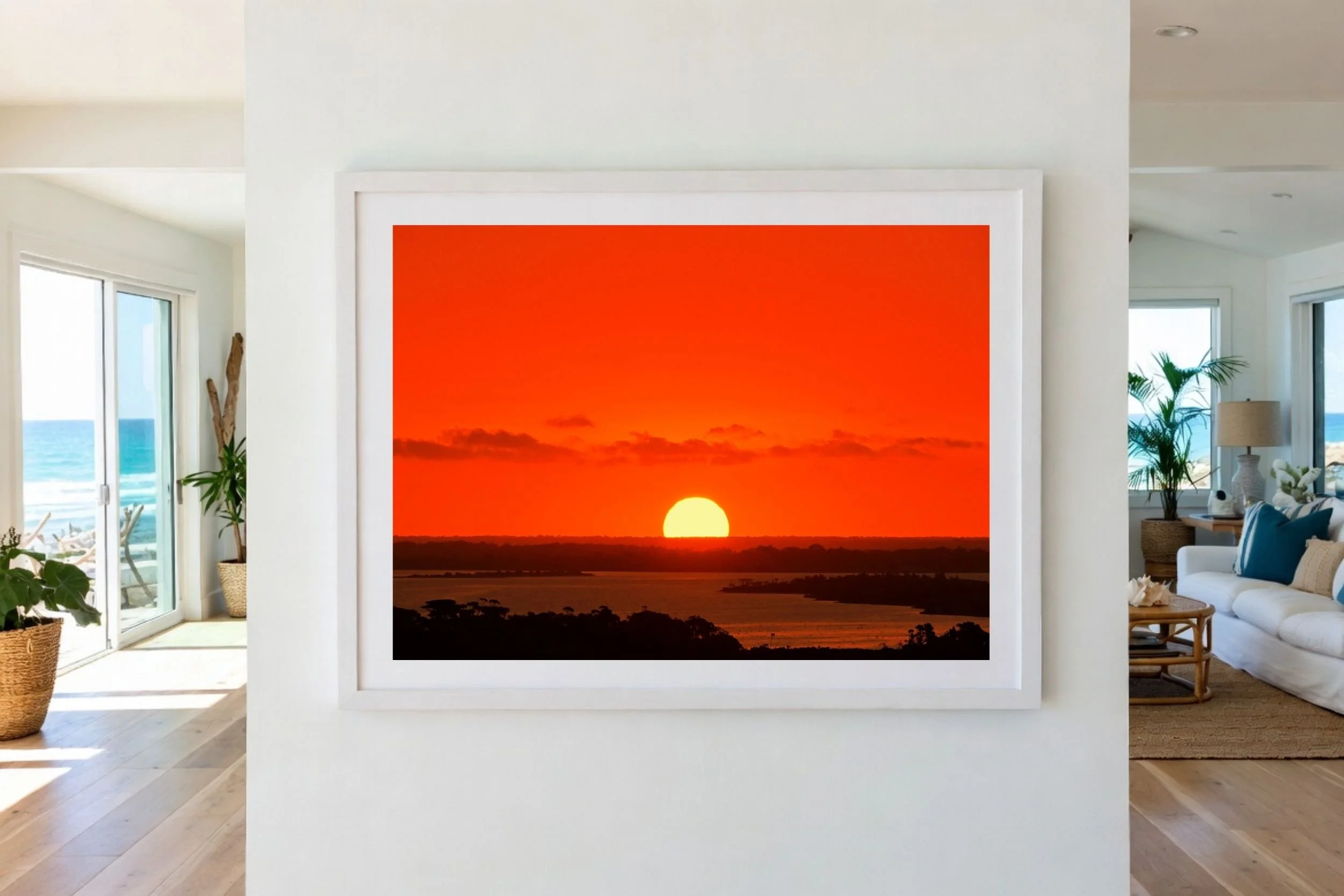 A breathtaking intense sunset scene at Lakes Entrance with subtle warm tones, and striking sunset light.