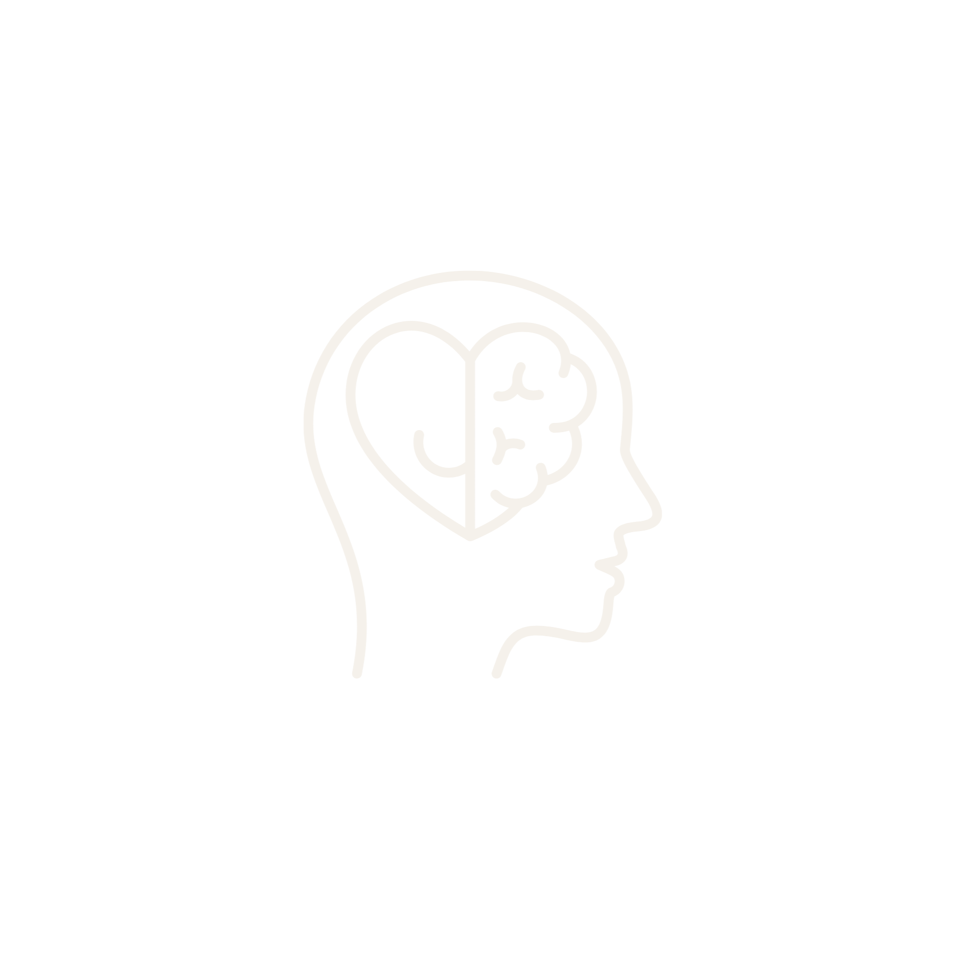 Line drawing of a human head in profile with a brain illustration inside, set against a black background.