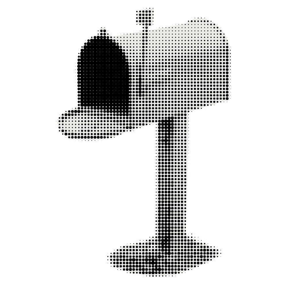 Black and white halftone illustration of a mailbox on a stand.