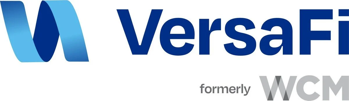 VersaFi logo with a stylized 'V' and 'F' in blue and the words 'VersaFi' and 'formerly WCM' in gray.