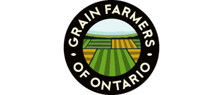 Logo for Rain Farmers of Ontario featuring a circular design with farmland and fields within.