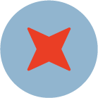 Red star-shaped object on a blue circular background.