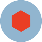 Red hexagon inside a circular blue background.