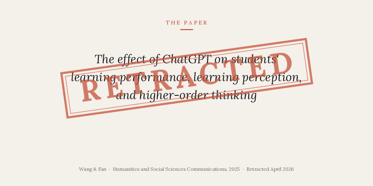 The big ChatGPT-in-education study just got retracted.