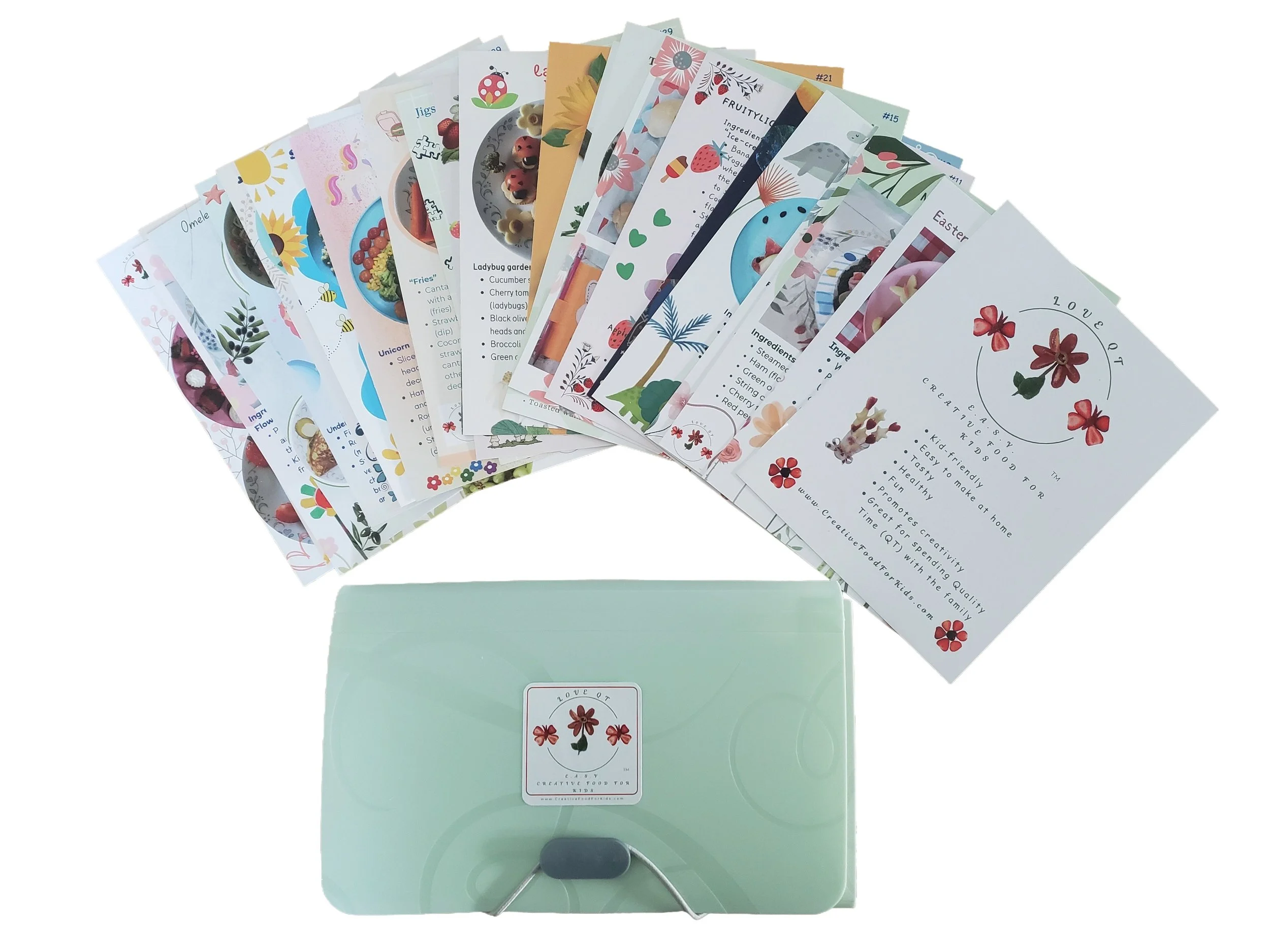 Cards with easy, creative food and snack ideas for kids