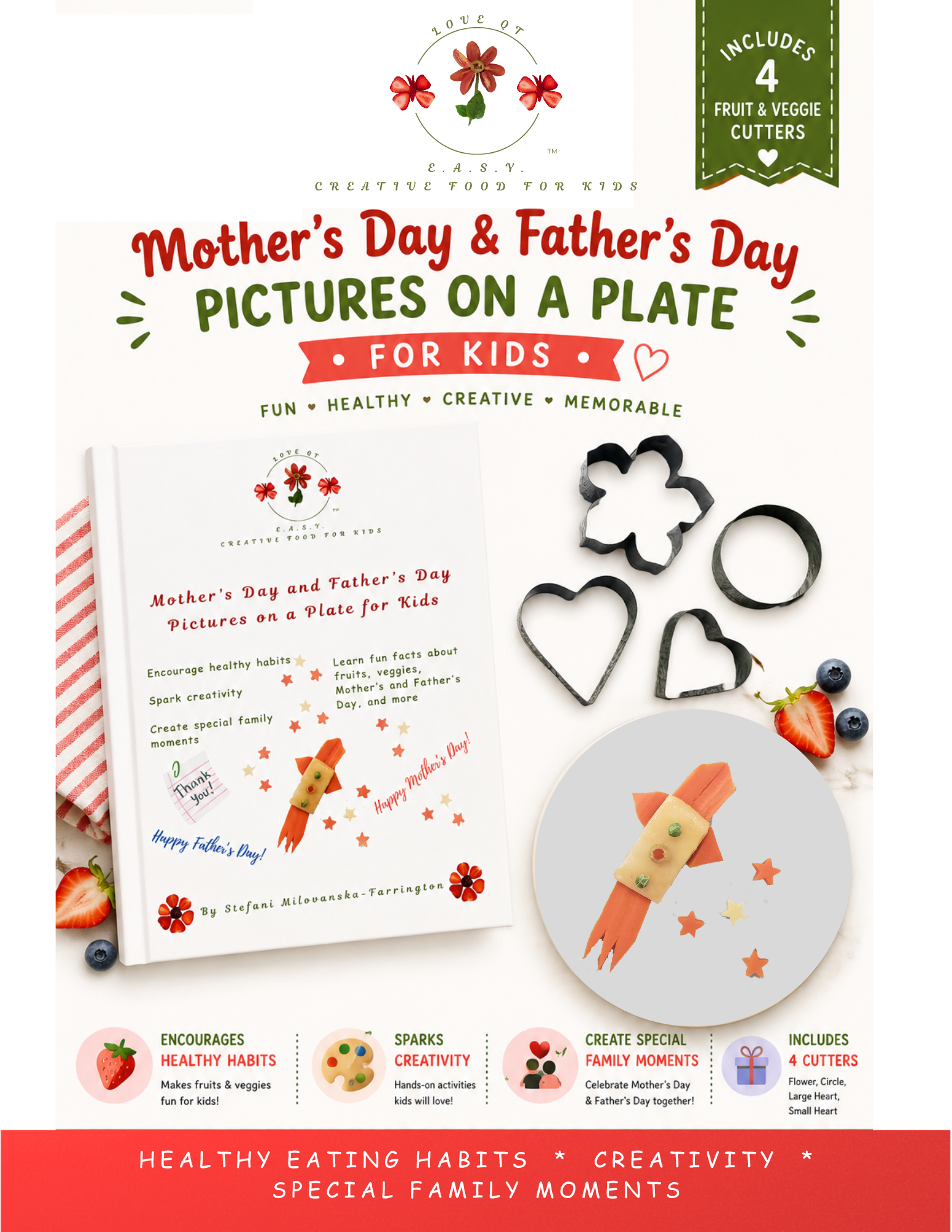 Book + Fruit/Veggie cutters - Mother’s Day and Father’s Day Pictures on a Plate for Kids
