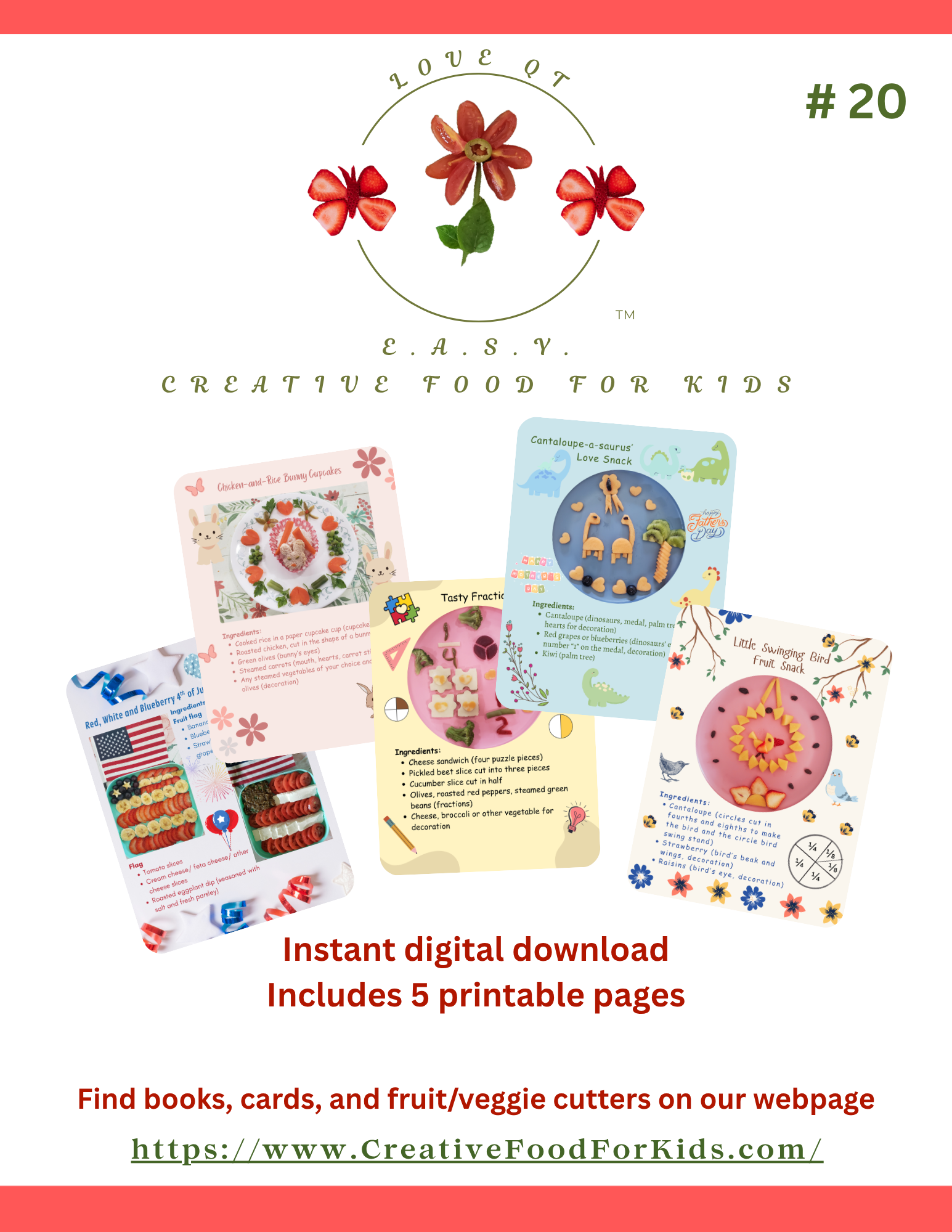 Five Food Art Cards for Kids - Set 20 Download