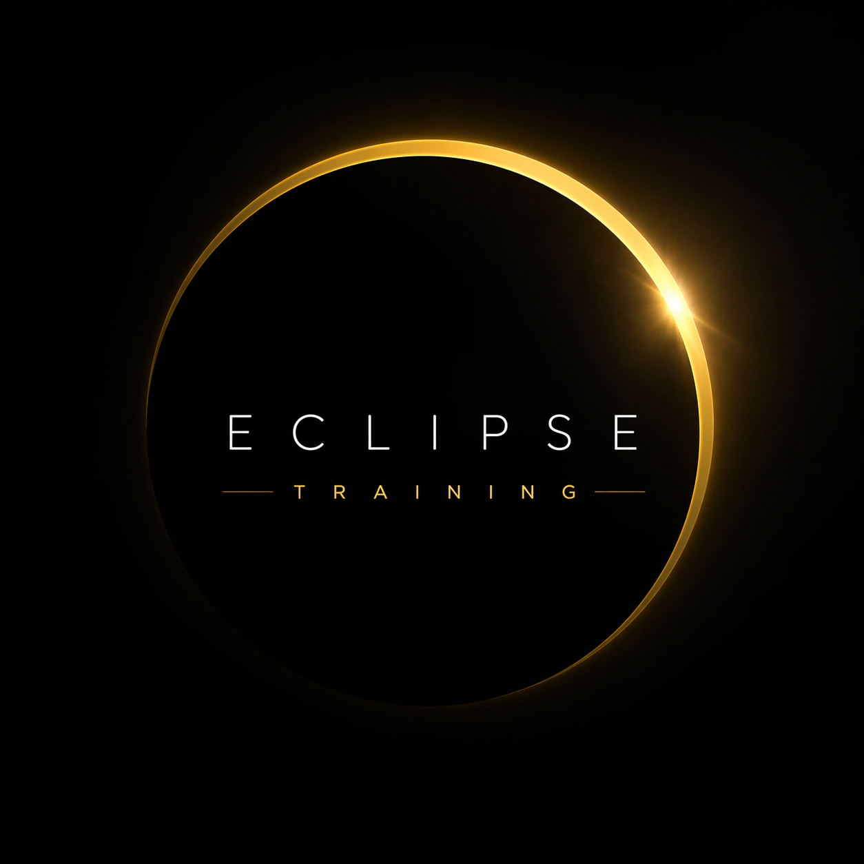 A digital graphic of a solar eclipse with a glowing gold ring, with the words 'Eclipse Training' in the center.