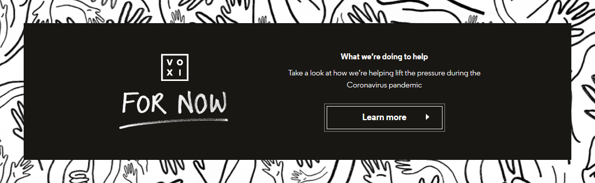 VOXI For Now's banner on the Vodafone homepage
