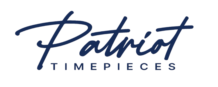 Patriot Timepieces logo with a stylized script font for 'Patriot' and smaller capital letters for 'Timepieces' beneath it.