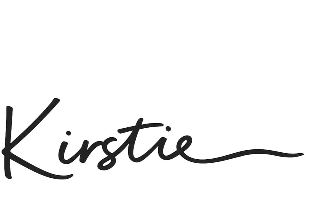 Handwritten style text that reads "Kirstie" in black.