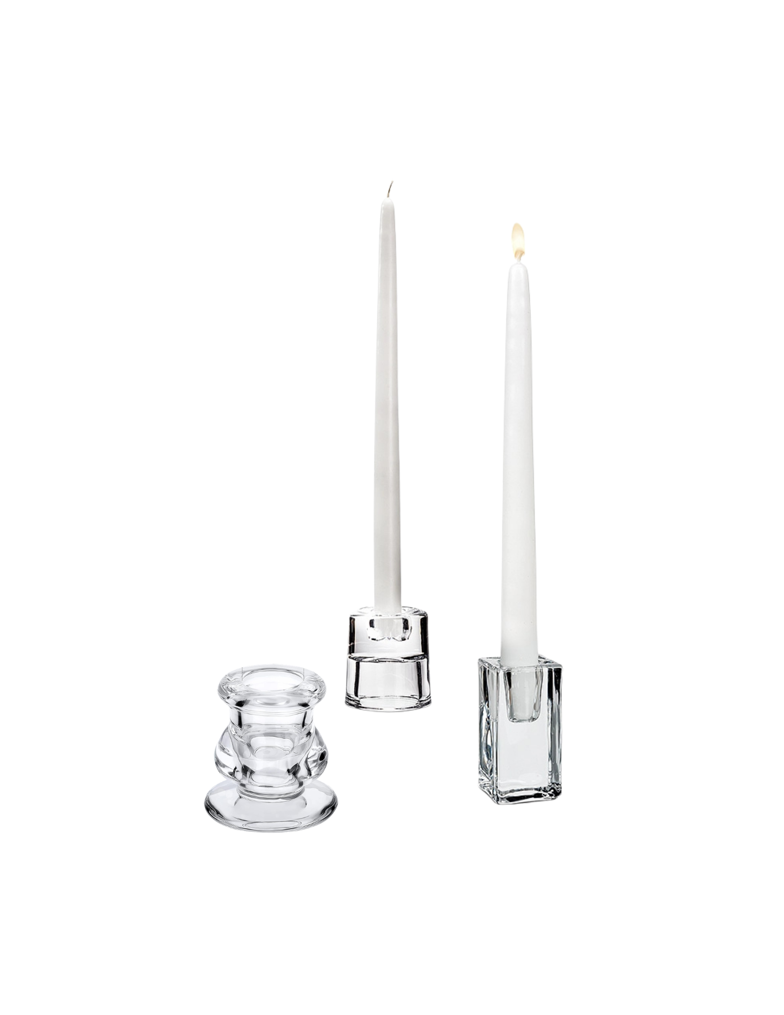 Clear glass taper holders .5in 2in, 3in $1 each, candles not included 