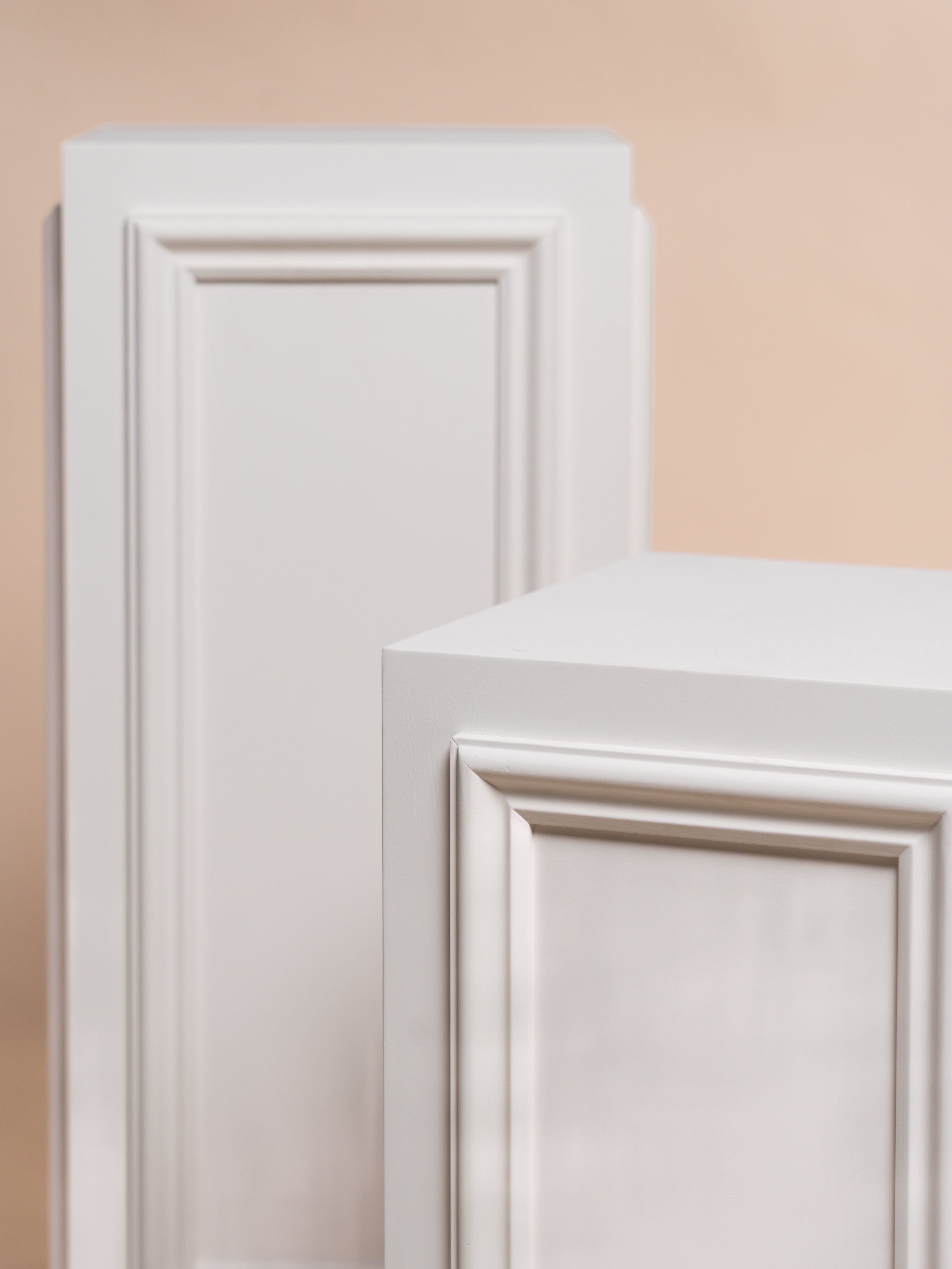 Close‑up detail of Classic Collection medium and large plinths — event décor hire
