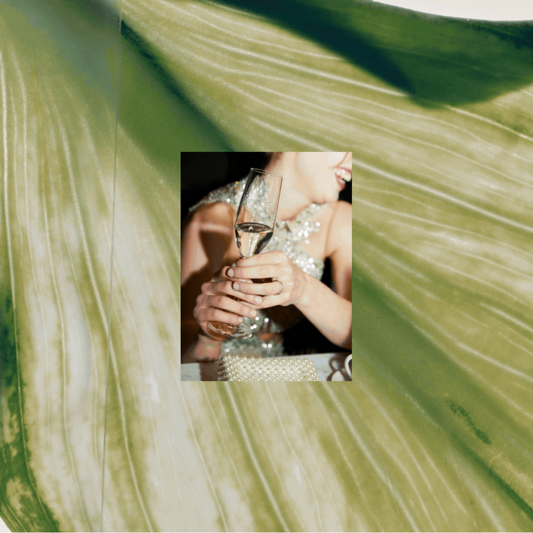 Wedding moments montage — bride with champagne, styled reception table, and couple holding hands — Event Studio Taranaki