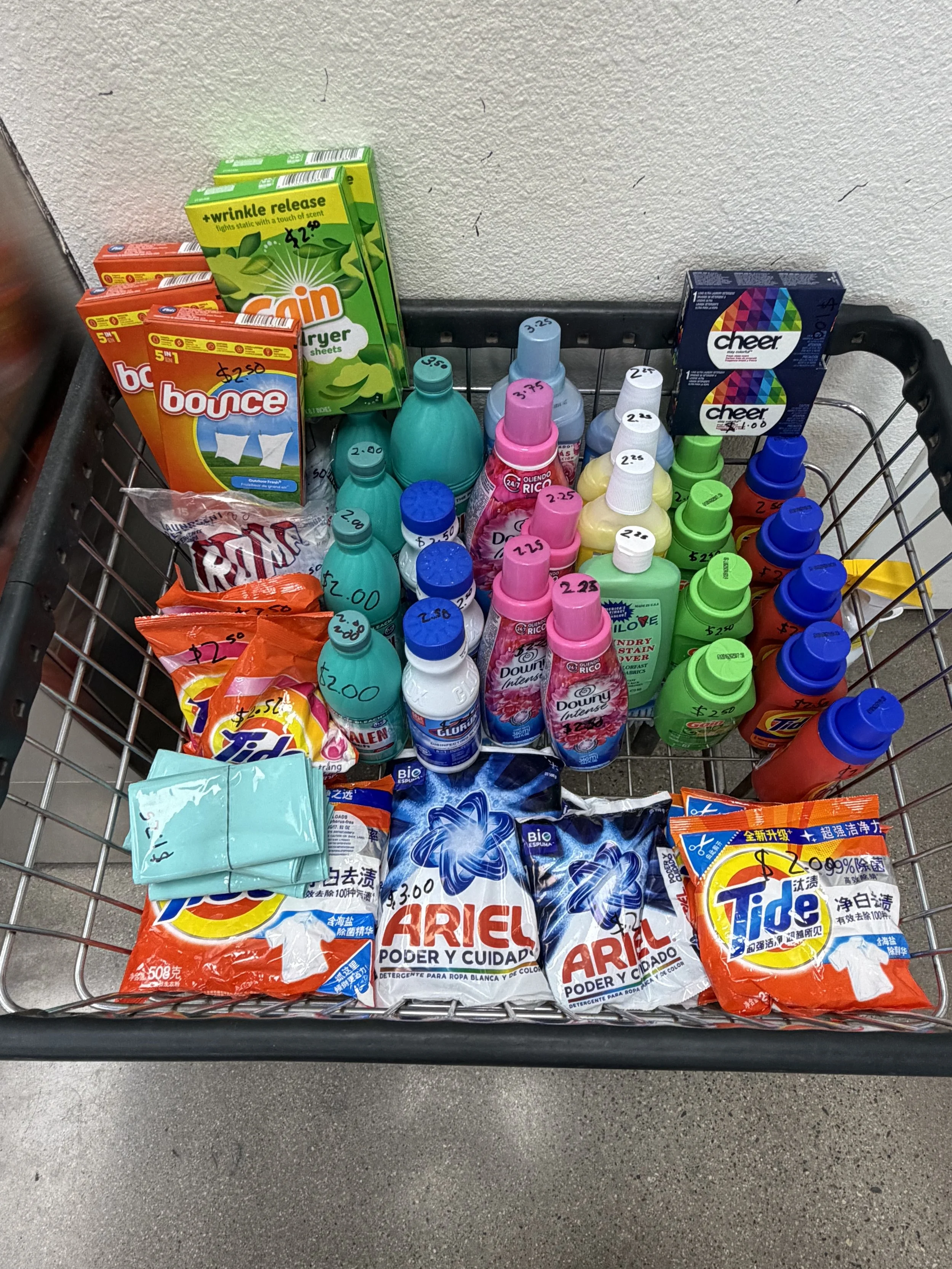 Laundry supplies for sale at Laundry Room LA: Tide, Gain, Downy, Clorox and more