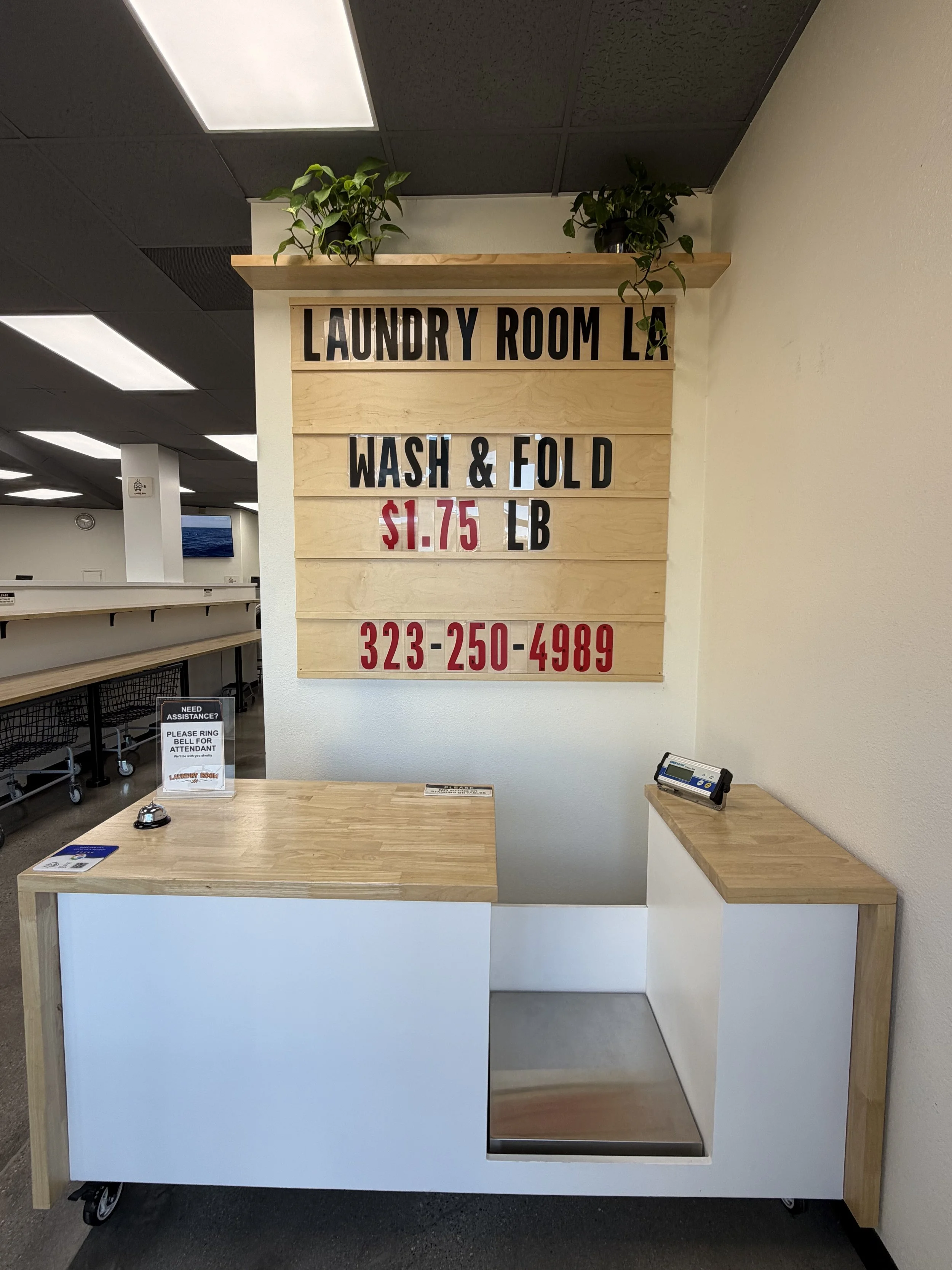 Wash and fold drop-off counter at Laundry Room LA in East Hollywood, $1.75 per pound