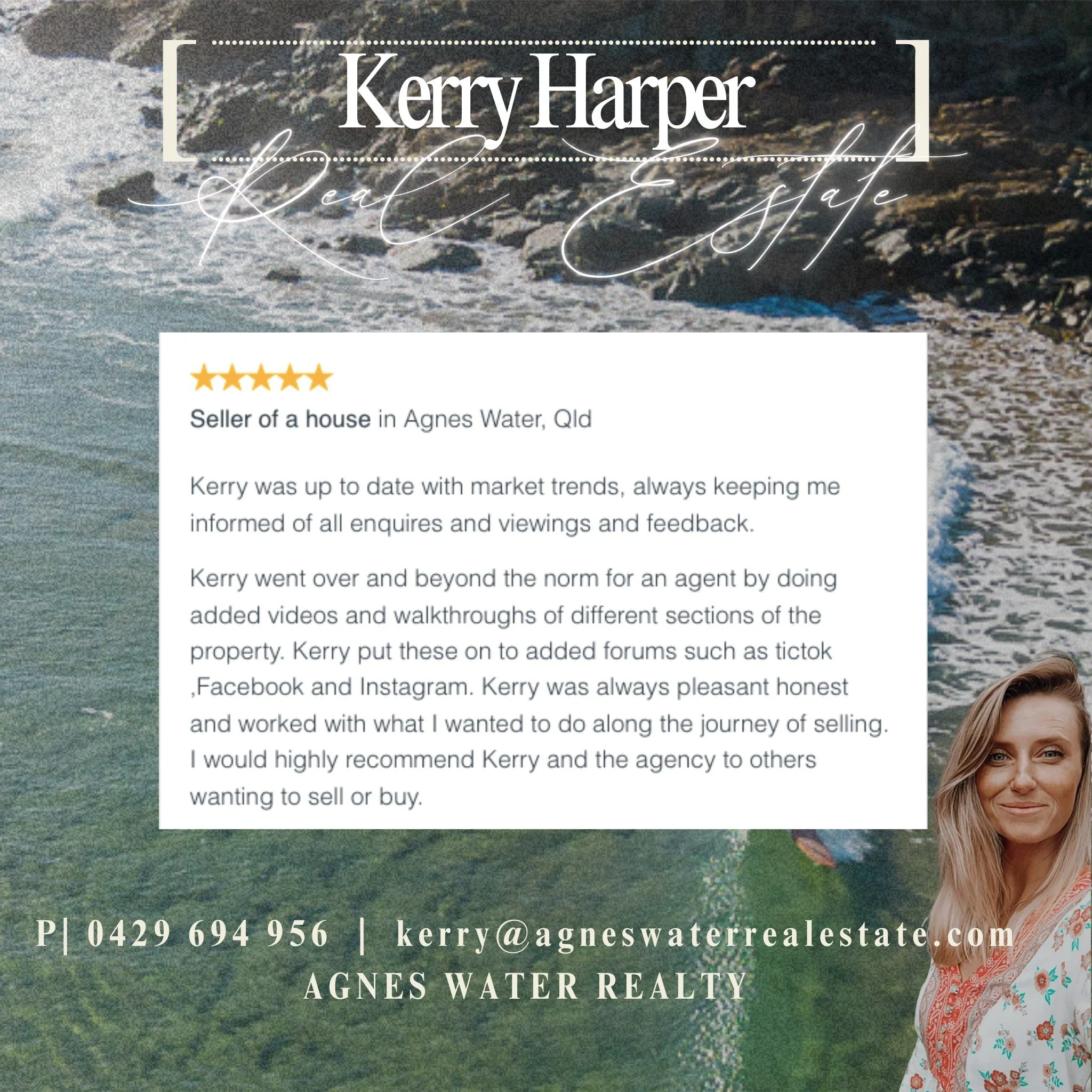 Kerry Harper Agnes water Real Estate Agent with 5 Star Reviews