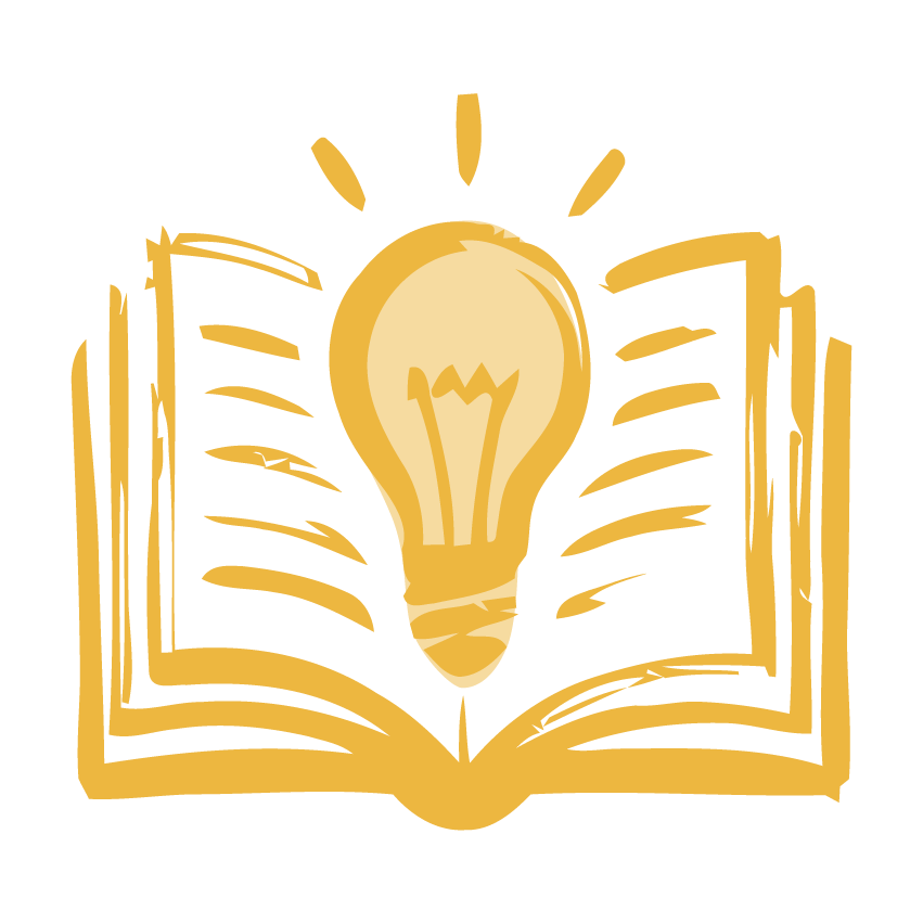 Illustration of a lightbulb emerging from an open book, symbolizing ideas and knowledge.