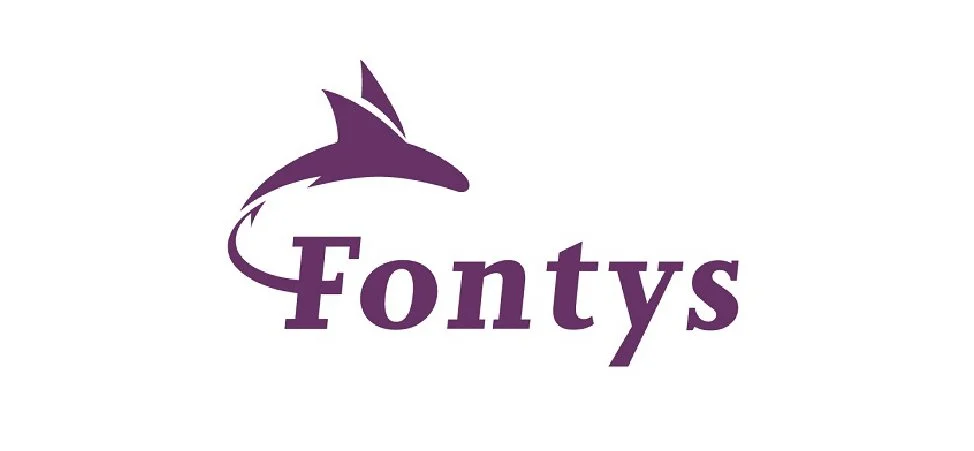 Logo with a stylized fish and the word "Fontys" in purple text