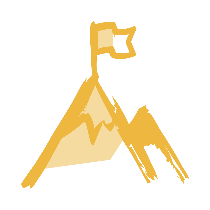 A cartoon-style gold mountain with a flag on top.