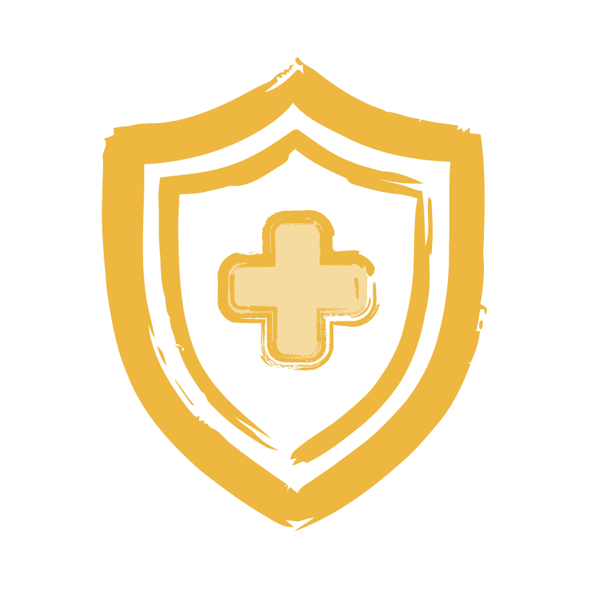 Gold shield with a medical cross in the center