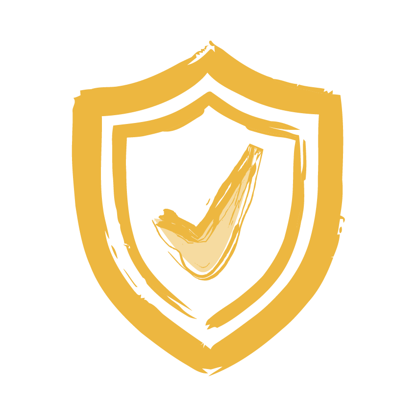 Gold shield with a check mark inside.