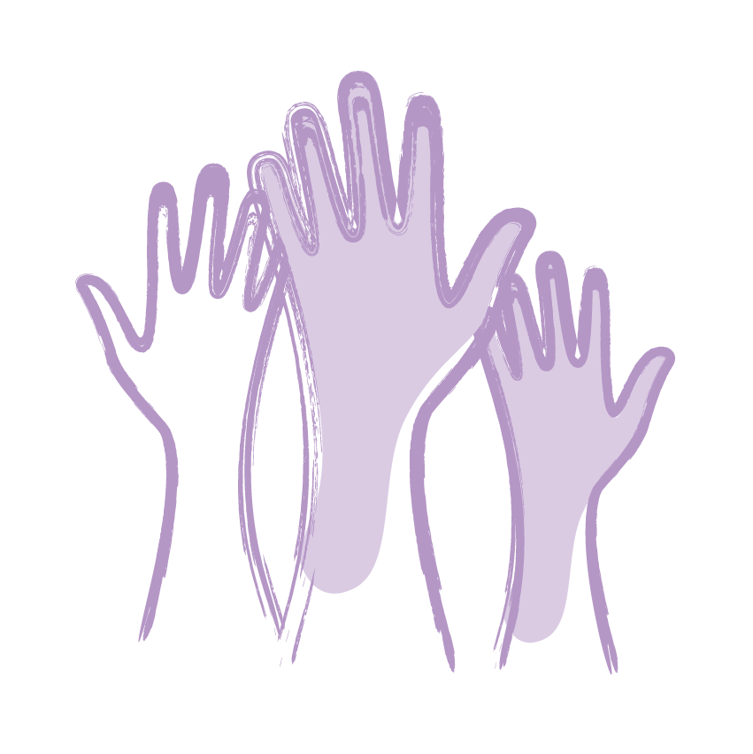 Two overlapping cartoon-style purple hands with fingers spread apart.