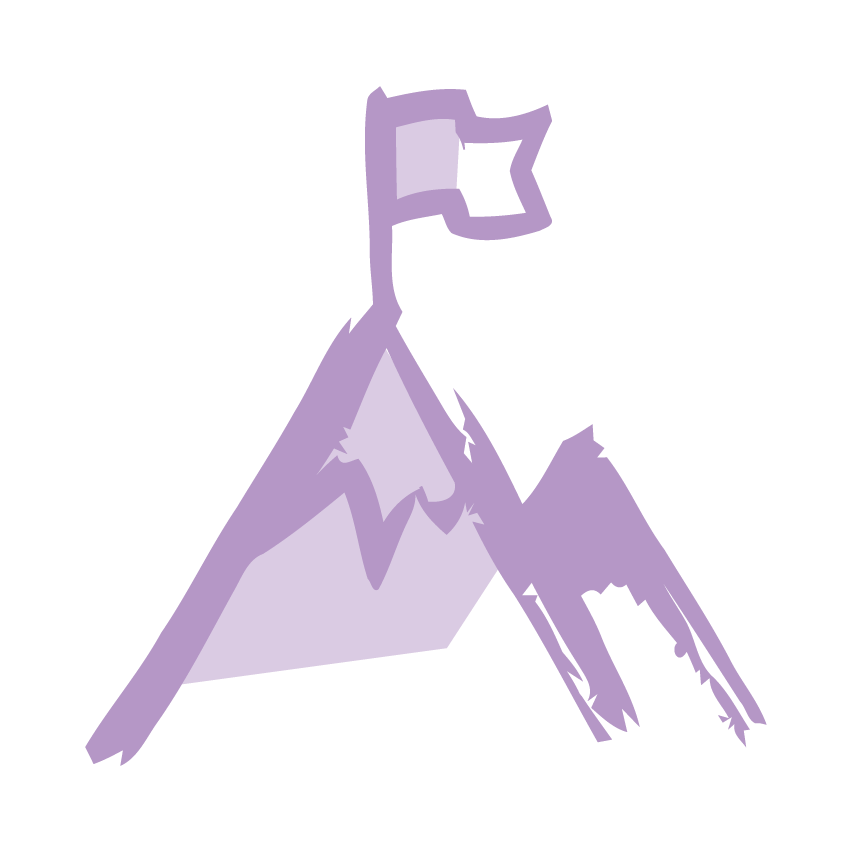 Illustration of a purple mountain with a flag on top.