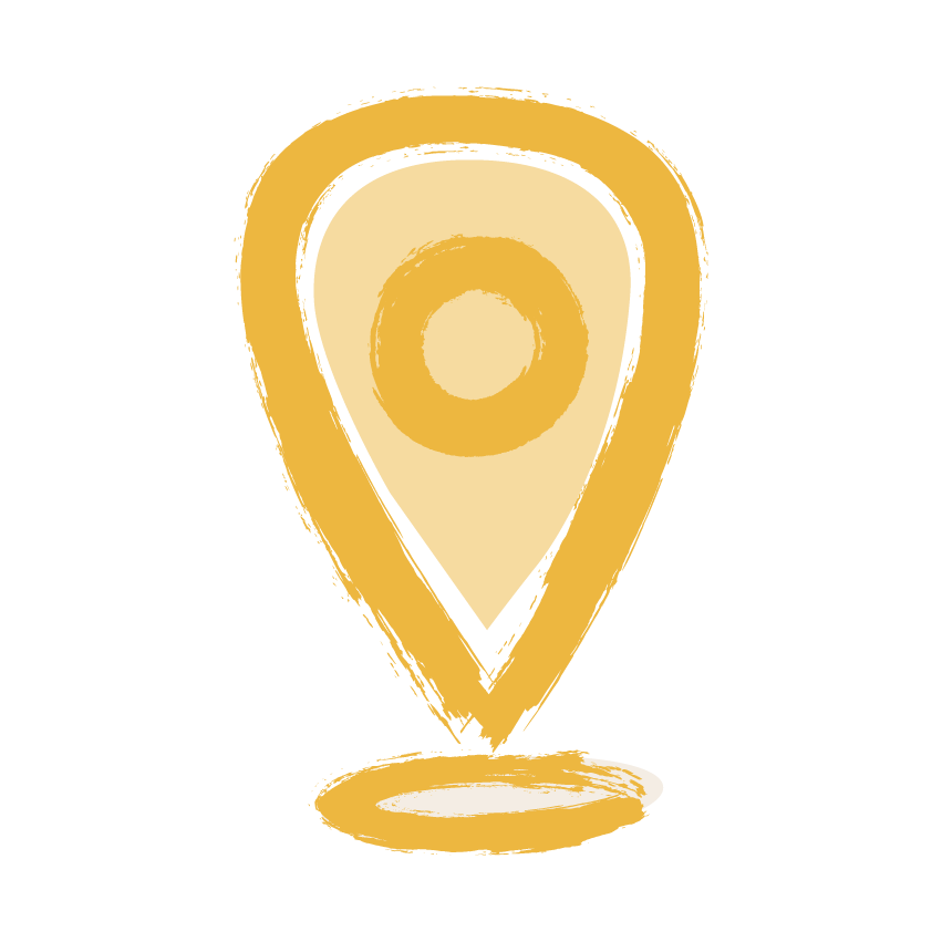 Stylized gold and black location pin icon with concentric circles inside, resembling a map marker.