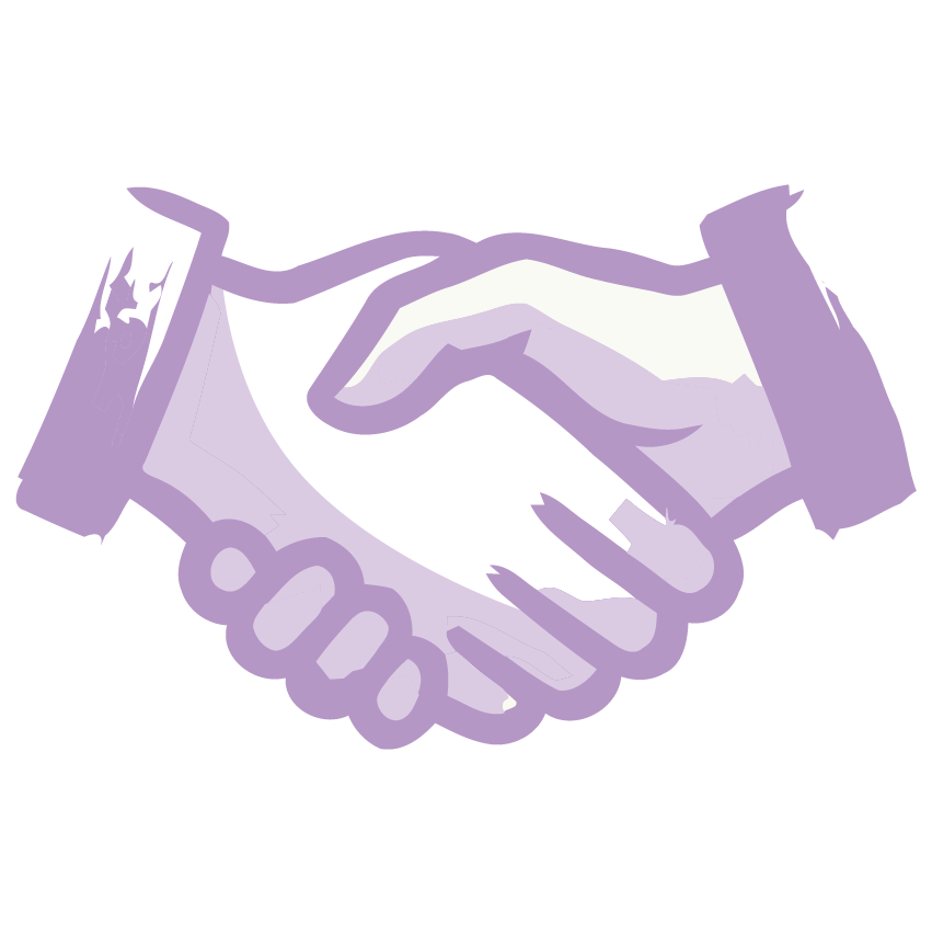 A stylized illustration of two hands shaking in a handshake.