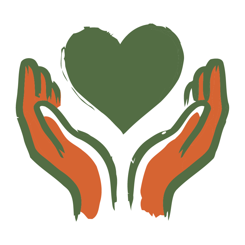 Illustration of two hands gently holding a green heart.