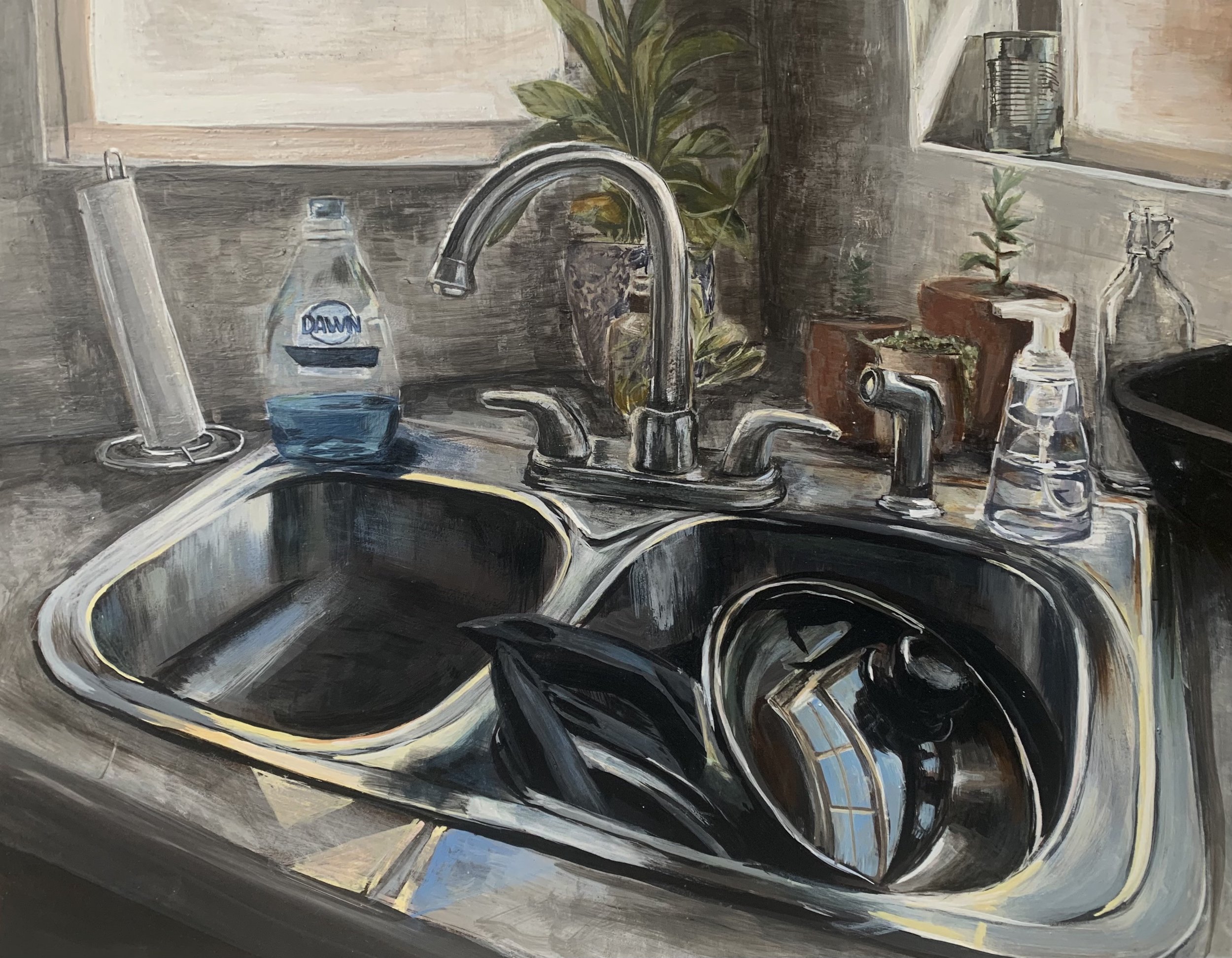 Everything & the Kitchen Sink | egg tempera on panel | 11” x 14’