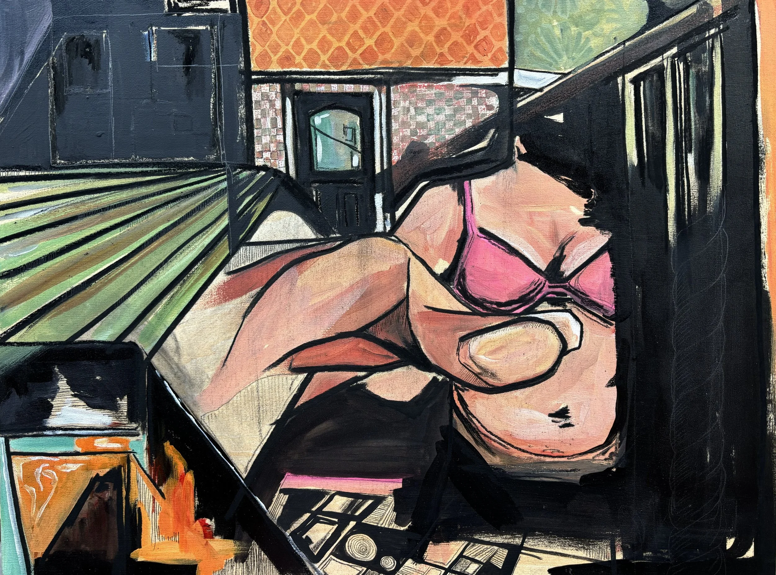 She Doesn’t Really Know What She’s Reaching For | mixed media on panel | 18” x 24”