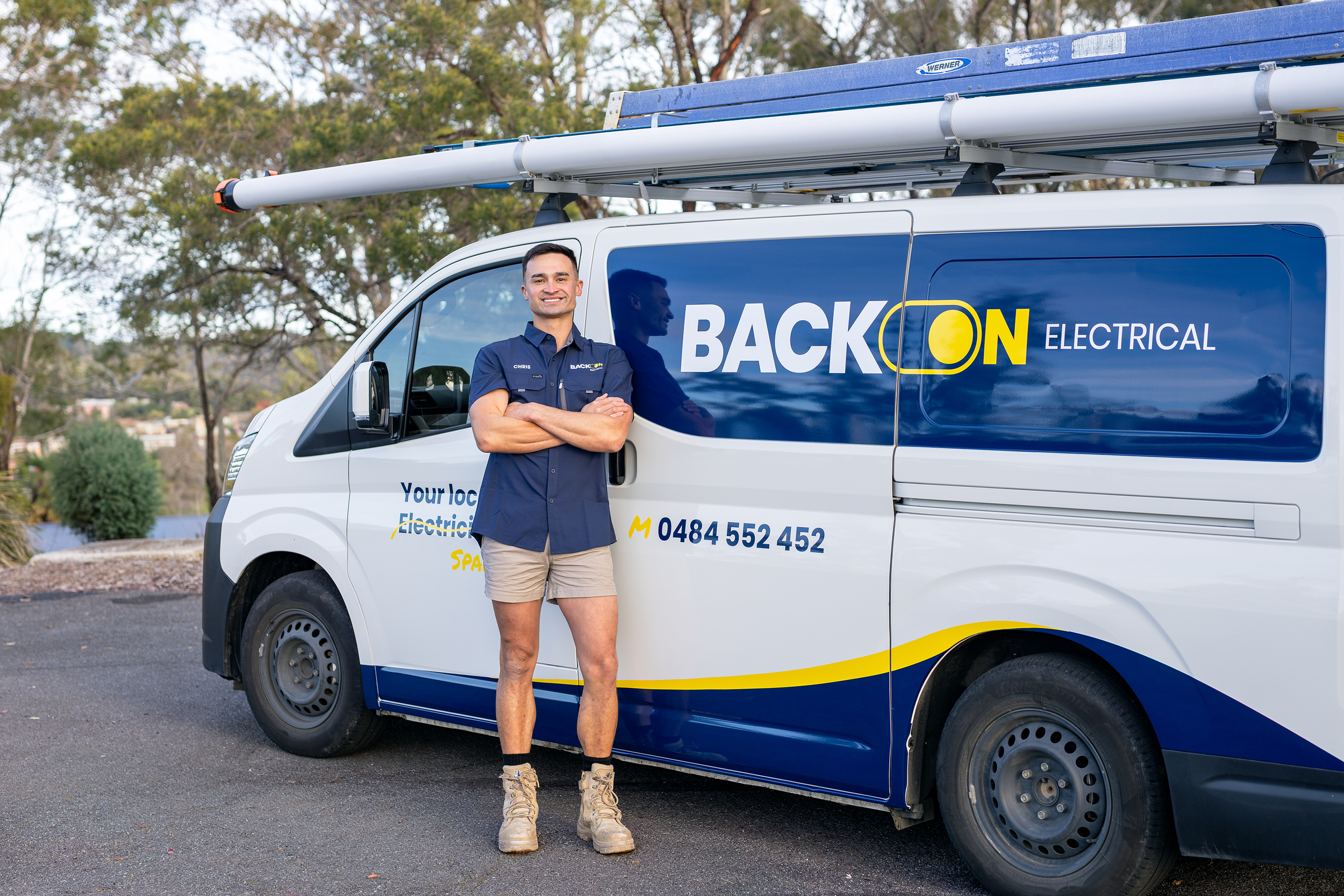 image of Back On Electrical van with person Chris