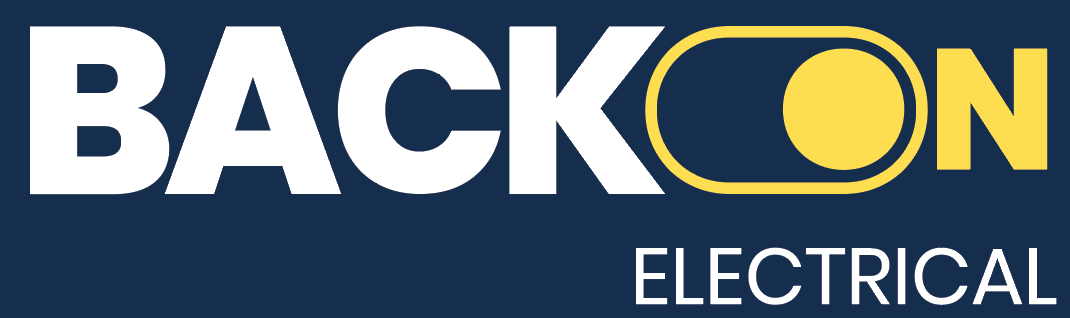 Logo for Backon Electrical with stylized text and a circular yellow design element.