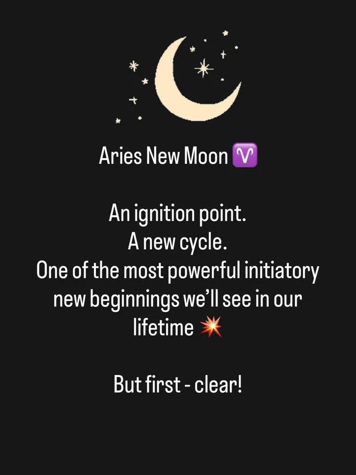 Aries New Moon ♈️🌑
Arrives at 9.51pm AEST.

Before this New moon launches - clear your path.
This isn&rsquo;t just about calling in what you want &mdash; it&rsquo;s about clearing what&rsquo;s been in the way of bringing your dream to life.

The pat