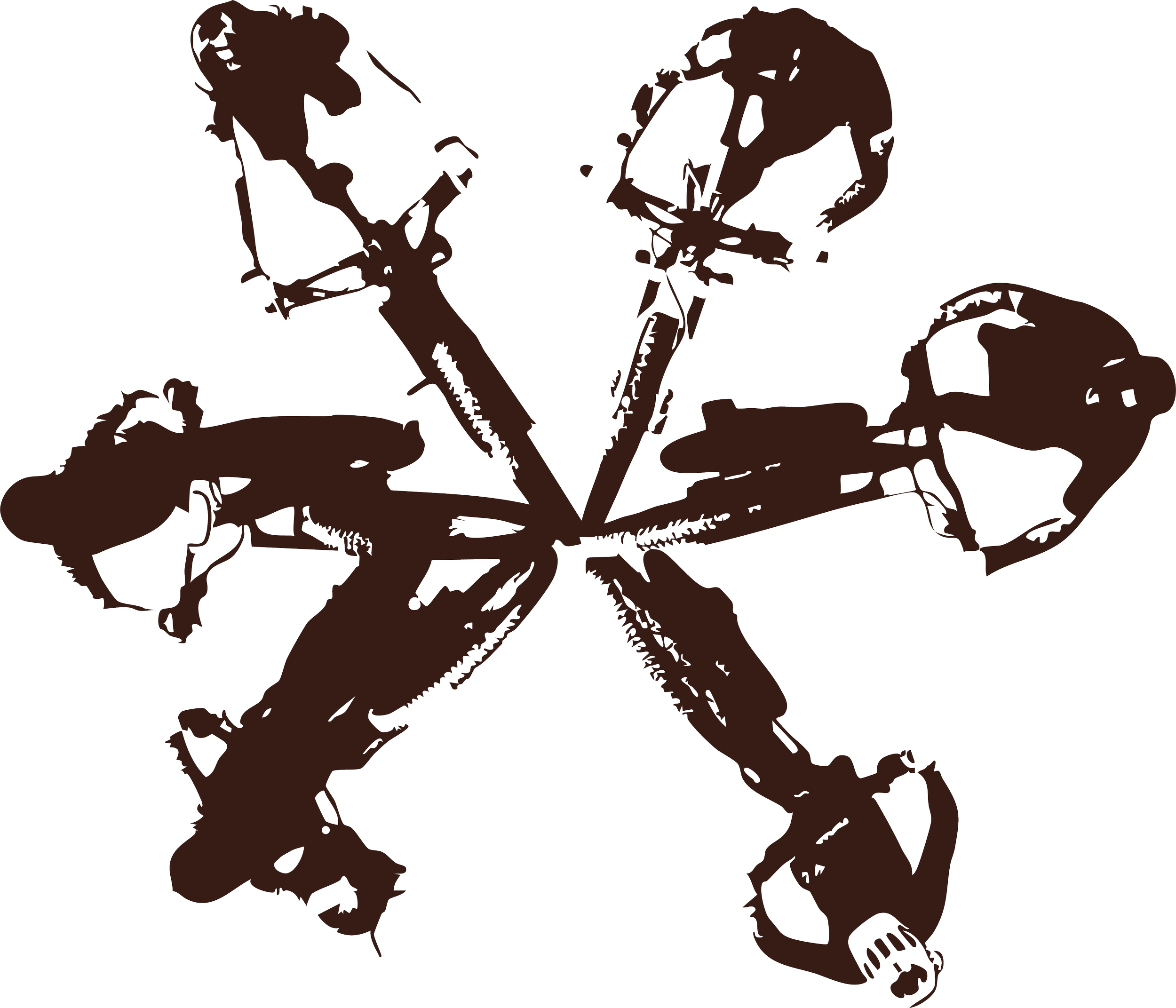 Silhouette of mountain bikers after a ride shaped like a flower.