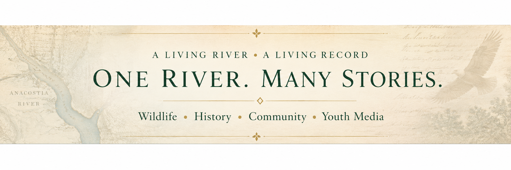 One River, Many Stories banner over archival river maps and Anacostia landscape imagery.