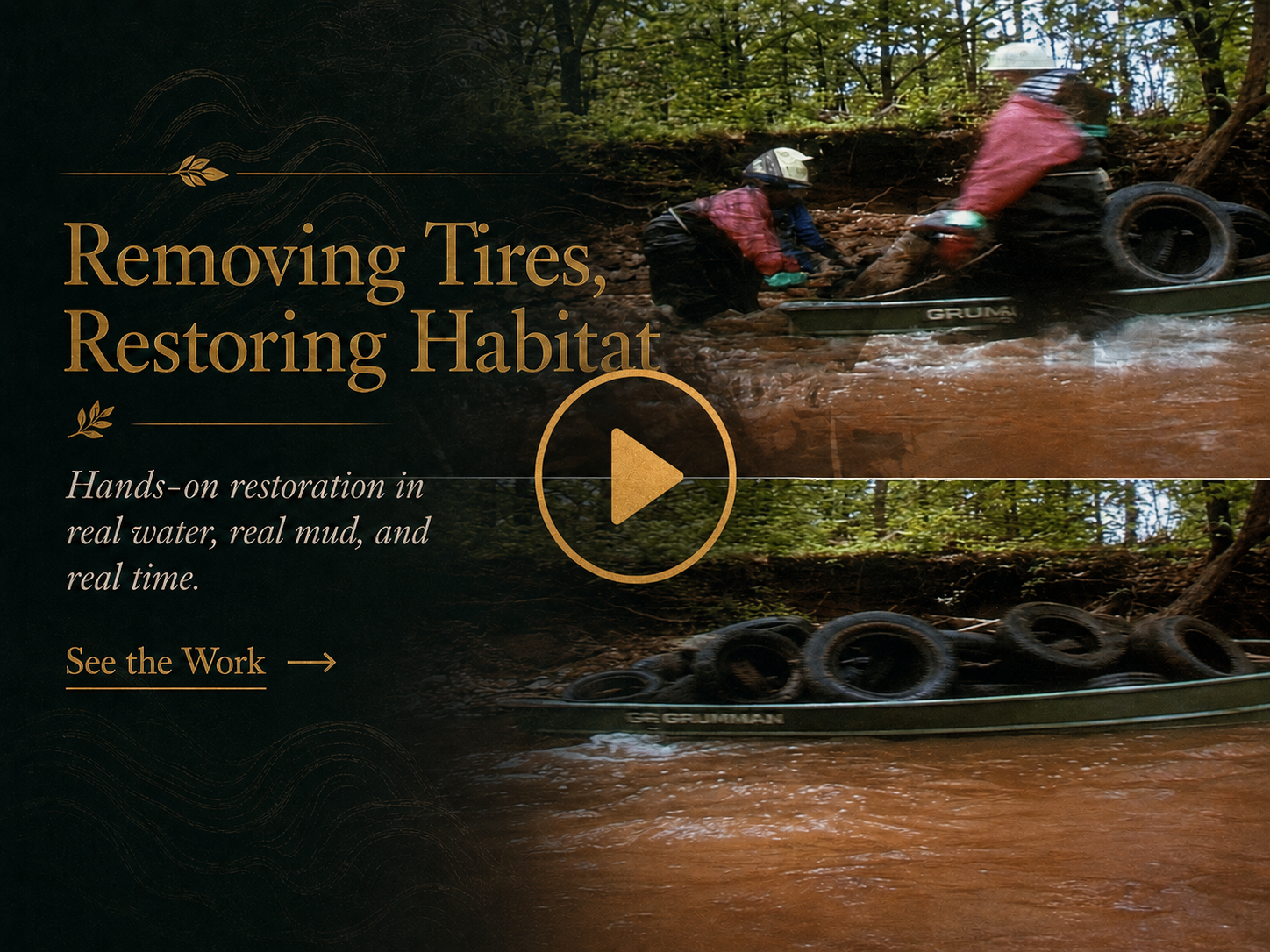 River restoration archive chapter graphic about removing tires and debris