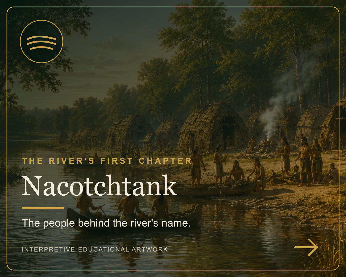 Interpretive educational artwork representing Nacotchtank river-centered community life.