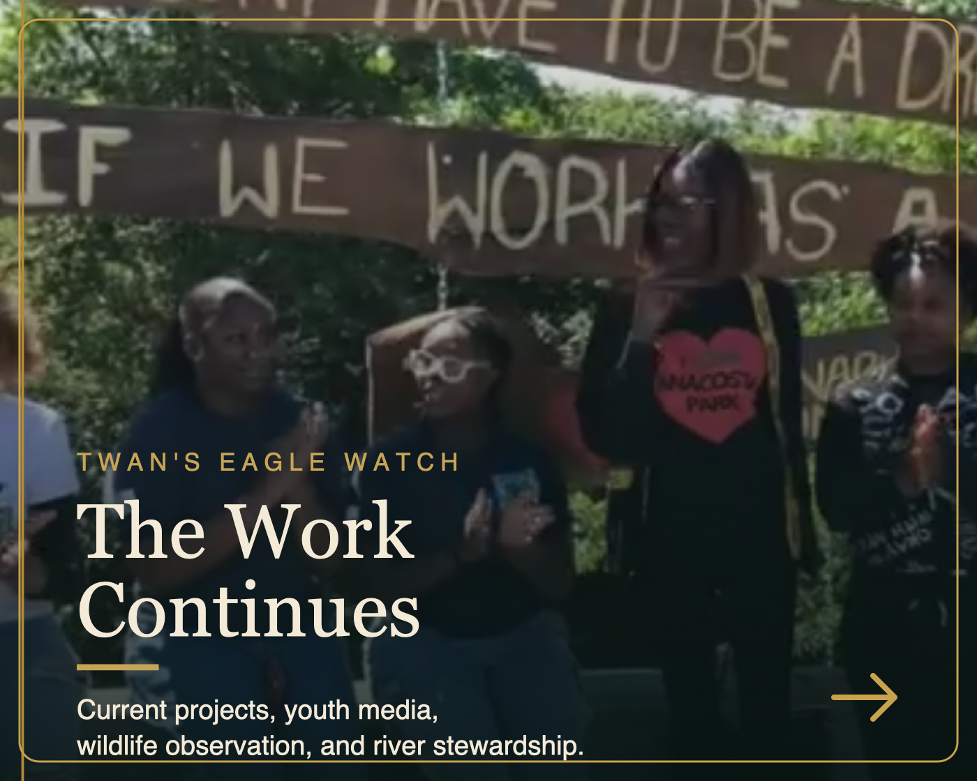 Young people and community partners participating in environmental work along the Anacostia River.