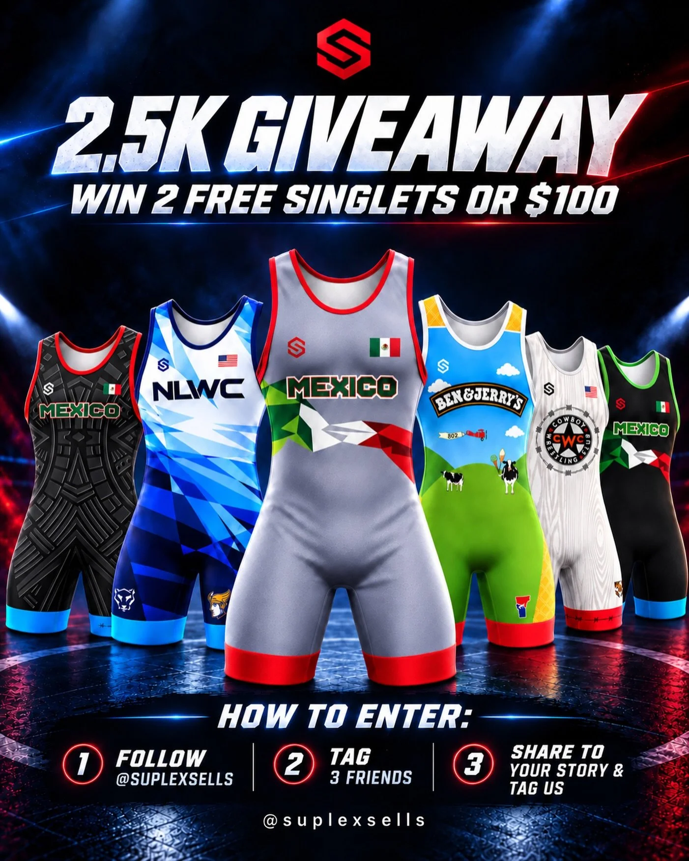 🚨 2.5K GIVEAWAY COMING SOON 🚨

Once @suplexsells hits 2,500 followers, I&rsquo;m giving away 2 FREE SINGLETs OR $100 🔥

When we hit 2.5K, entry will be simple:

1. Follow @suplexsells
2. Tag 3 friends
3. Share the giveaway post to your story and t