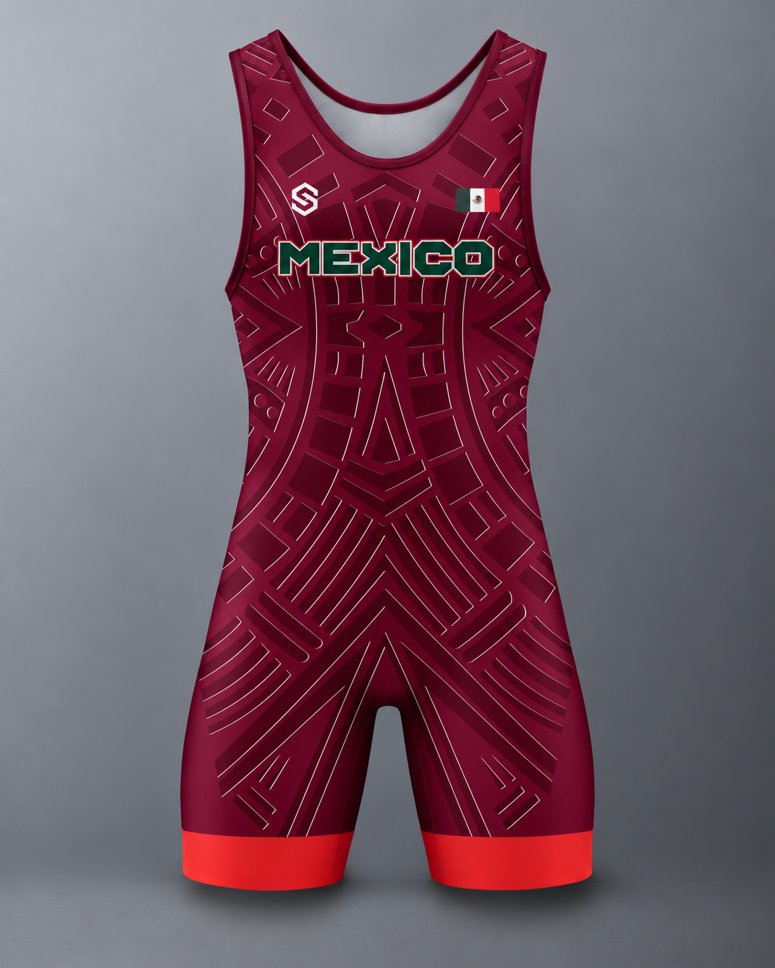 Crimson Aztec Mexico Wrestling Singlet