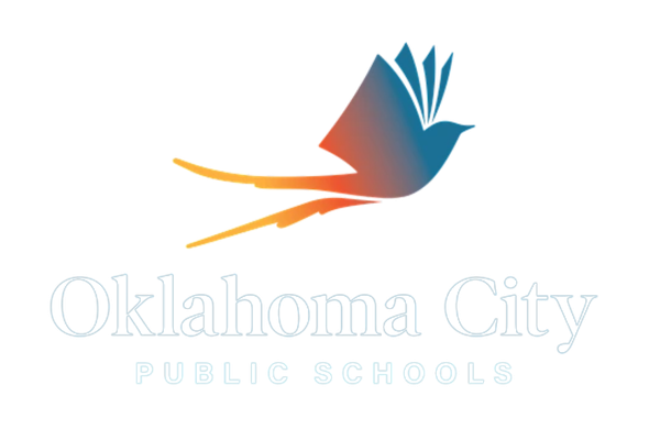 A colorful logo for Oklahoma City Public Schools featuring an open book with stylized feathers emerging from the pages.